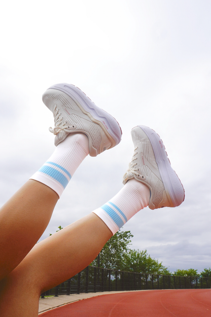 Close Up of Blue Classic Stripes Light Cushion Running Sock