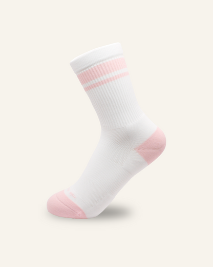 White Running Sock with Pink Stripes and Accents