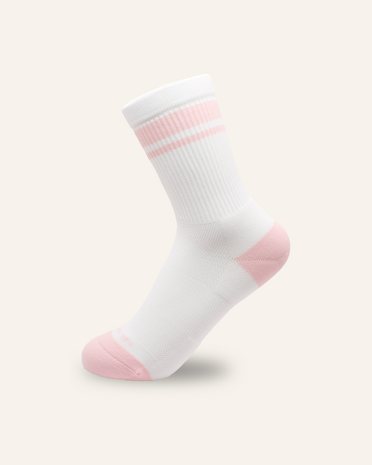 White Running Sock with Pink Stripes and Accents